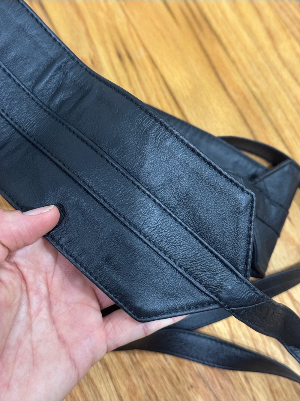 Men's Black Leather Belt Bag Strap